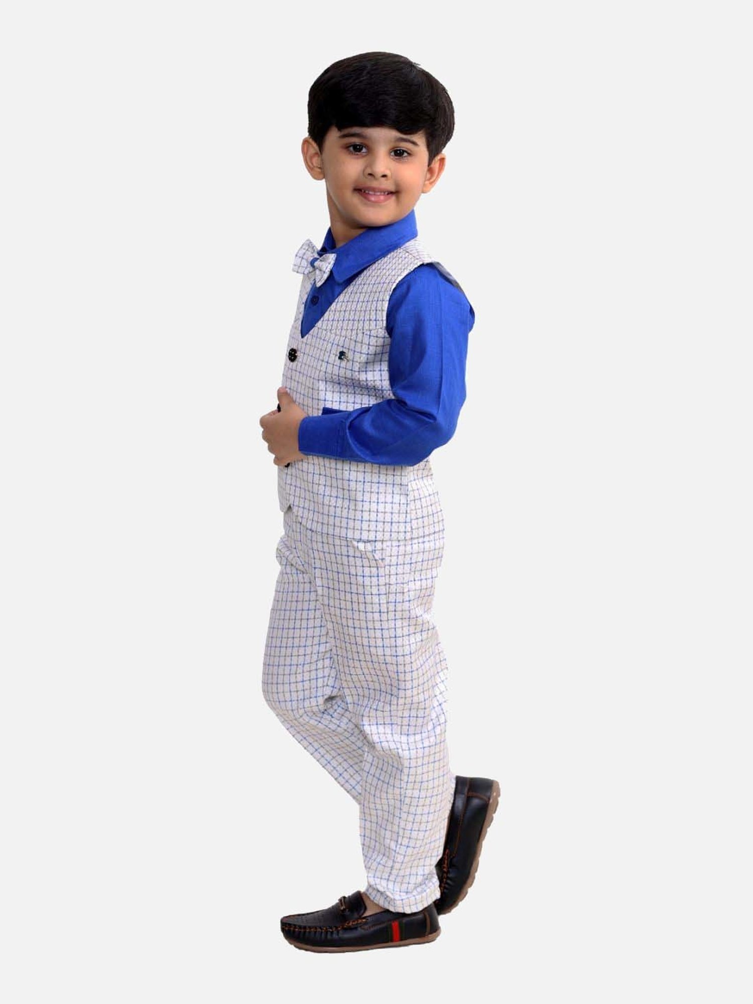 Fourfolds Boys Blue Solid Full Sleeves Clothing Set