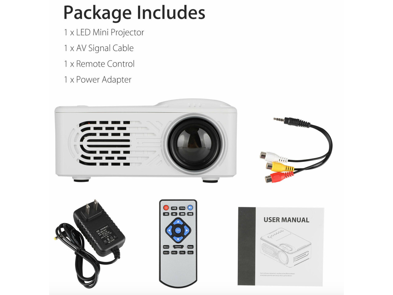 UKCOCO Mini Projector Portable 16:9 Full HD 1080p LED Screen Multimedia Movie Projector 80" Display Home Theater Cinemae w/HDMI/AV/USB Ports