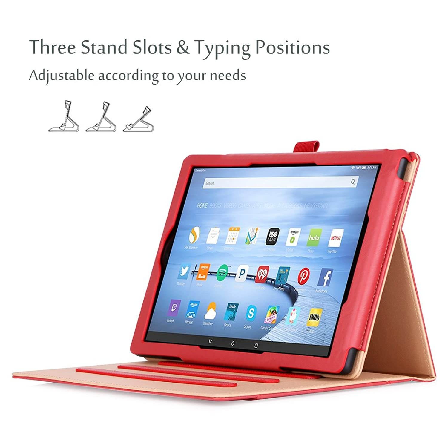 All-New Amazon Fire HD 10 Case (9th / 7th Generation, 2019/2017 Released) &ndash; ProCase Stand Folio Folding Protective Cover for Kindle Fire HD 10.1" Tablet (7th Generation and 9th Generation) -Red