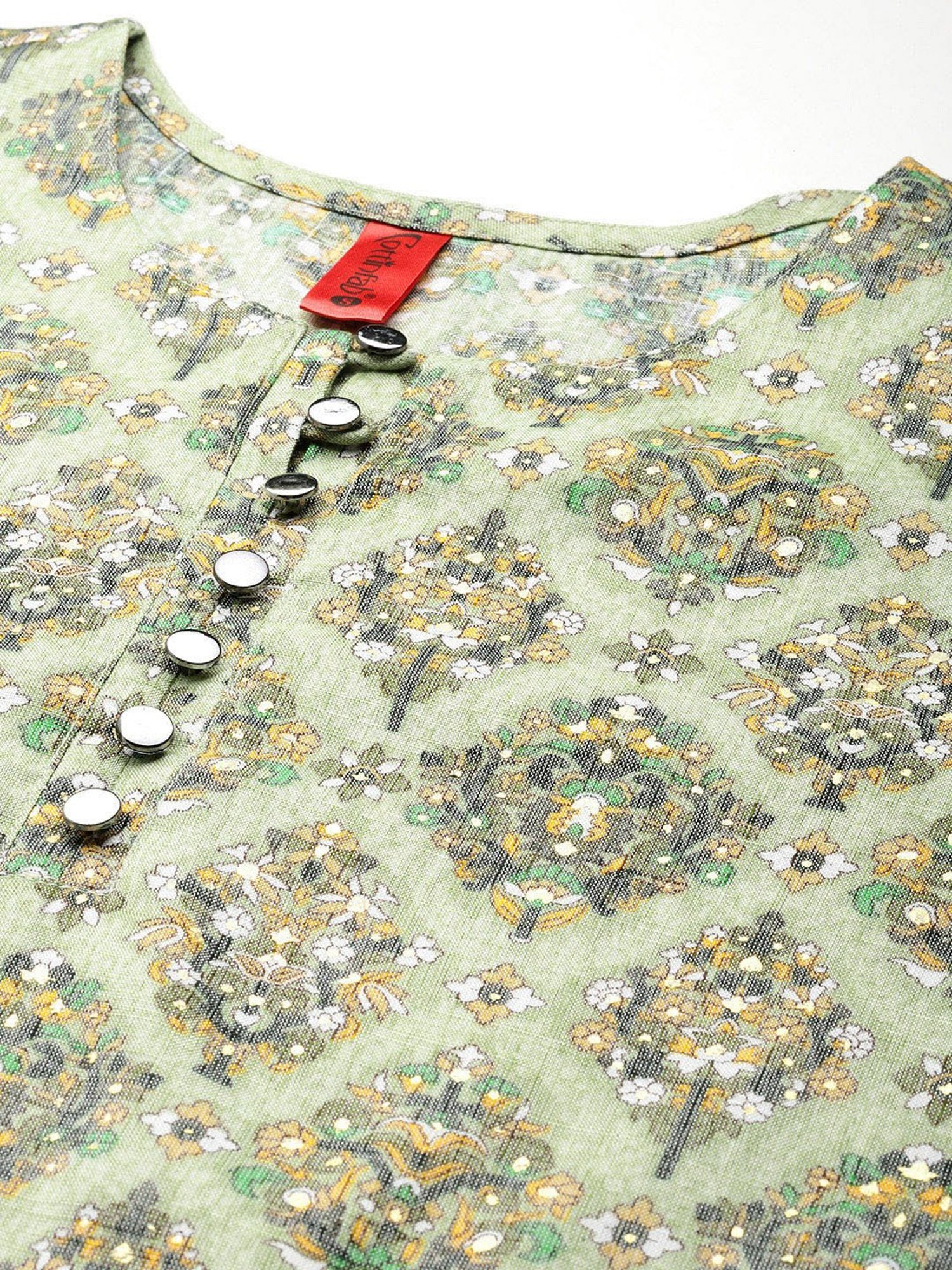 Cottinfab Green Floral Print Top