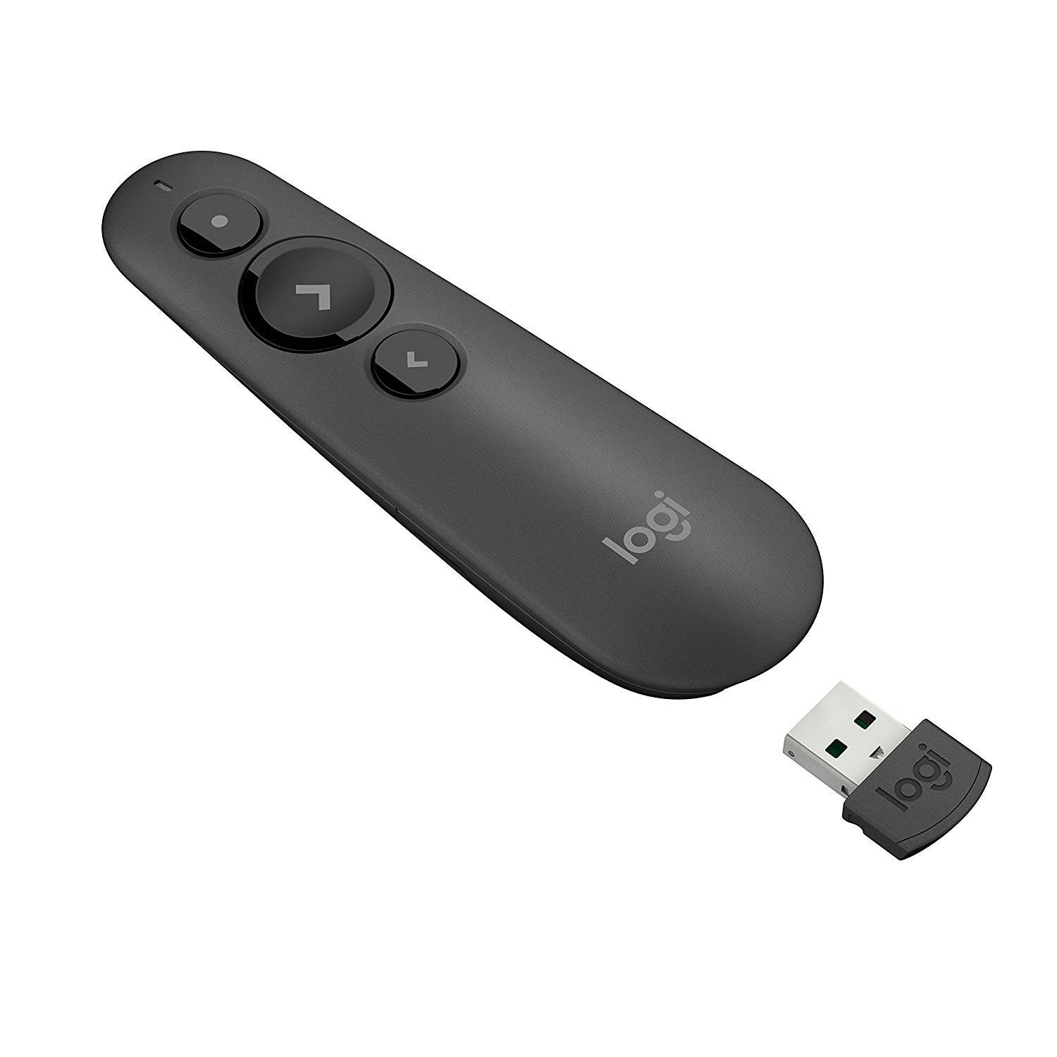 Logitech R500 Laser Presentation Remote with Dual Connectivity Bluetooth or USB for PowerPoint, Keynote, Google Slides, Prezi - Black