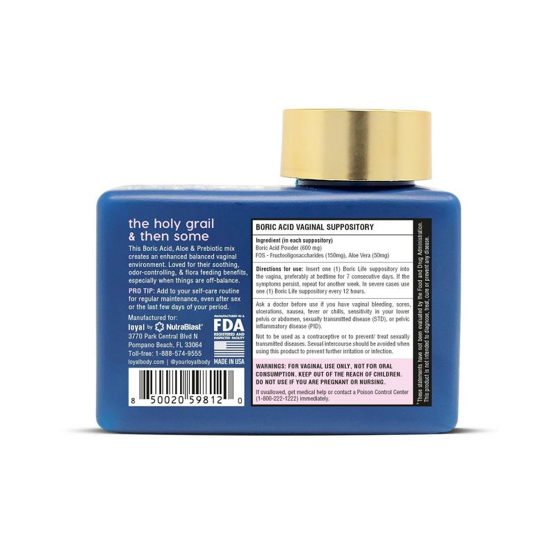 Loyal Boric Life Plus Boric Acid with Aloe & FOS Suppositories - 30ct