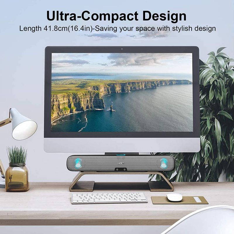 Computer Speaker, PC Wired Desktop Sound Bar with LED Lights, Stereo Sound USB Powered for Desktop, Laptop, Mac, iMac, Tablets and More (Black)