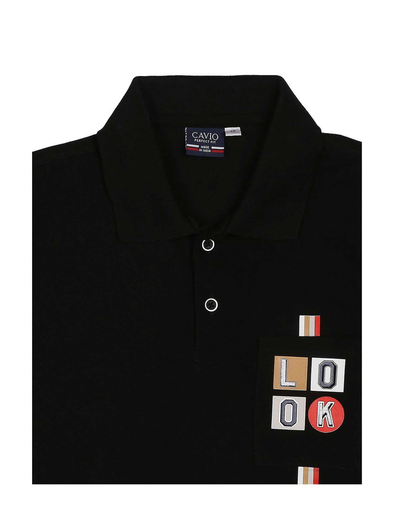 Cavio Kids Black Printed Polo T-Shirt