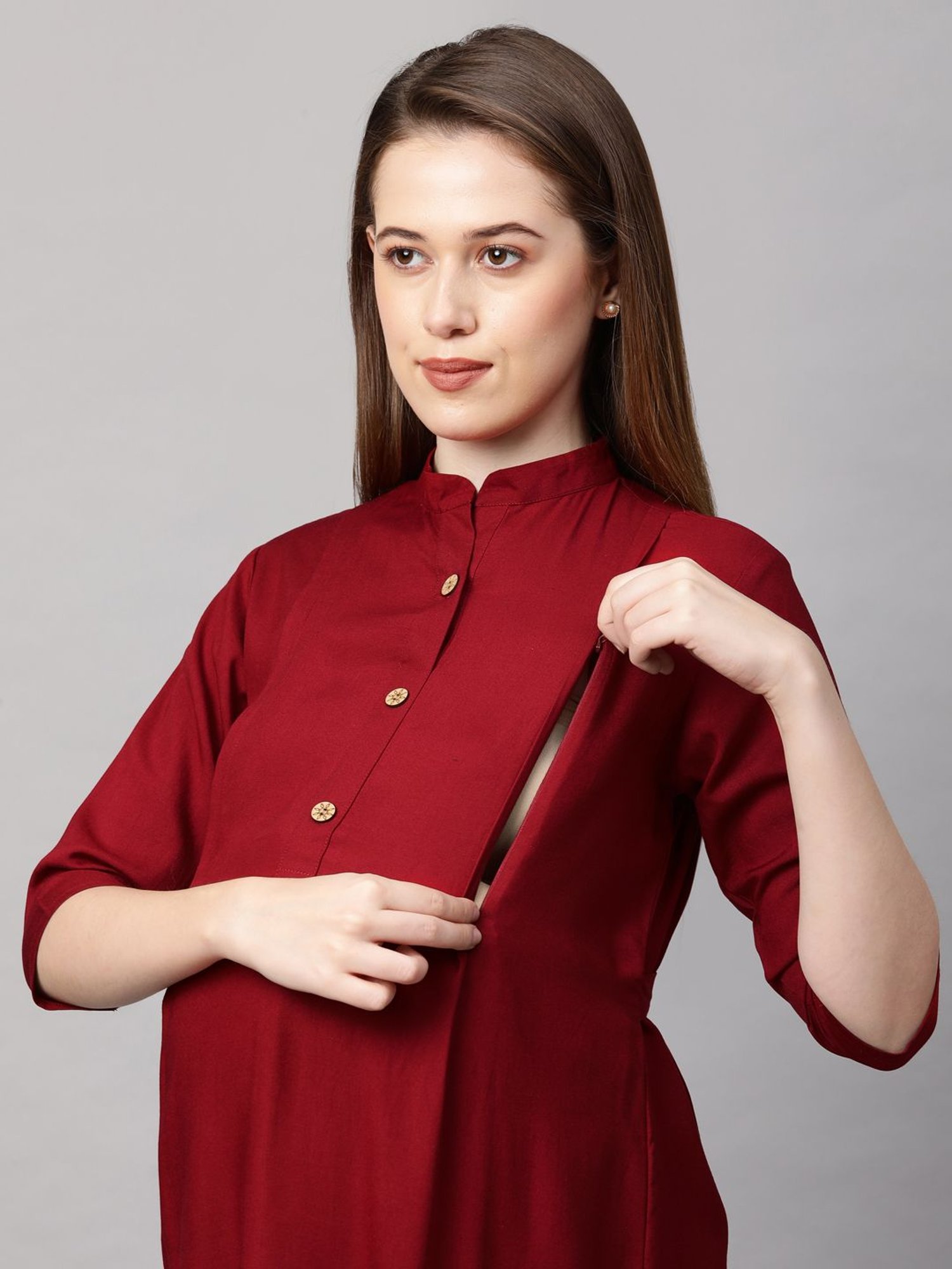 MomToBe Maroon Regular Fit Maternity Kurta