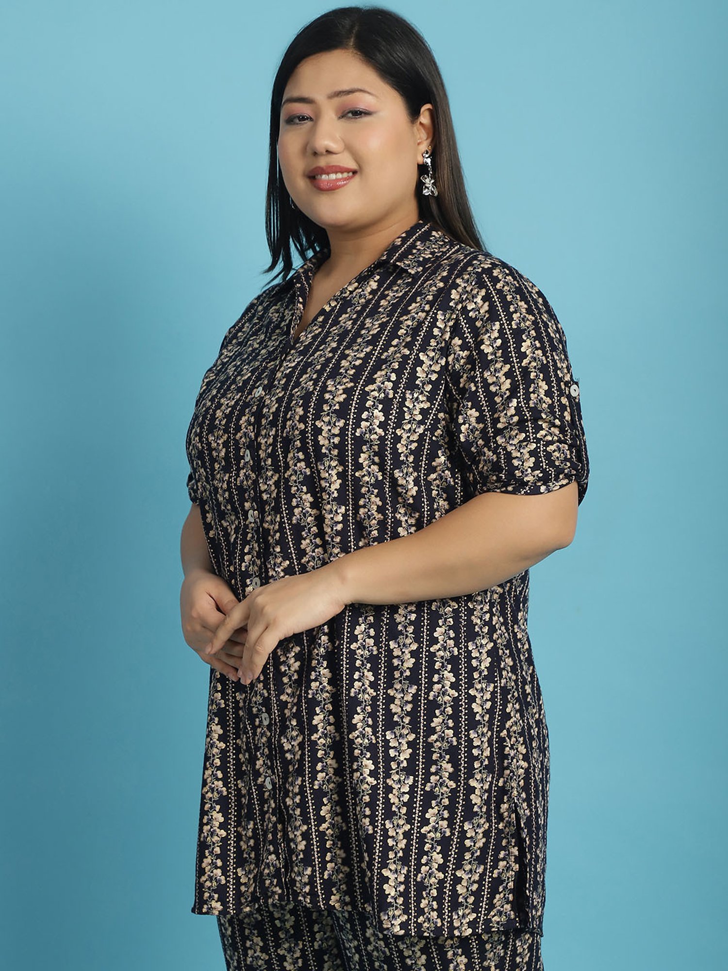 theRebelinme Navy Floral Print Shirt