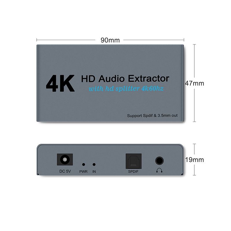 4K HDMI Audio Extractor HDMI Splitter 1x2 4K60Hz with Optical + 3.5mm Audio Out HDMI Splitter 1 in 2 Out Support HDMI 1.4 HDCP 1.4