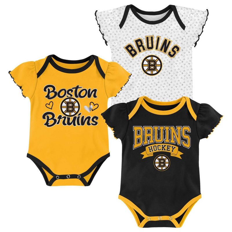 NHL Boston Bruins Girls' Winning Goal Bodysuit Set 3pk - 3-6M