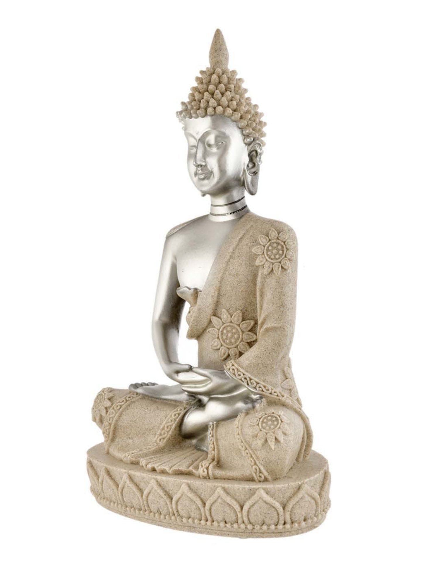 Tayhaa Silver Resin Eternal Wisdom Tranquility Buddha Idol
