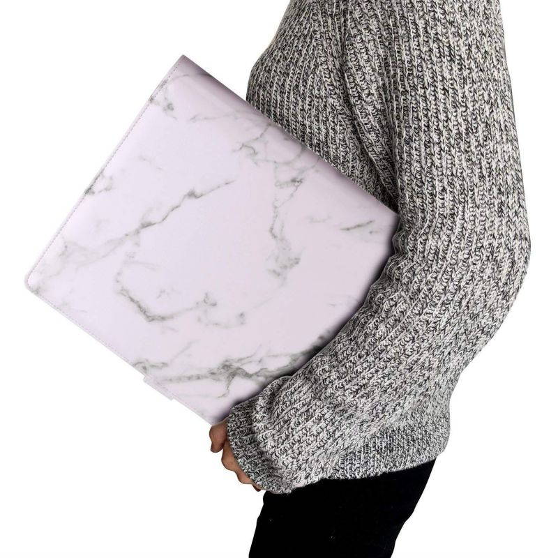 Plinrise High Grade Multifunction Letter Size Padfolio/Resume Portfolio Folder-Document Organizer/Business Card Holder with Calculator and 8 File Pockets (White Marble)