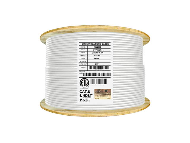 Elite Cat6 Shielded Riser (CMR), 1000ft, 550MHz, 23AWG, F/UTP, Solid Bare Copper, UL Certified, UL-LP Certification, Bulk Ethernet Cable Reel, Blue