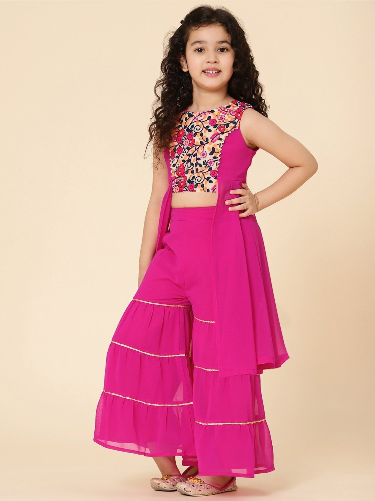 A.T.U.N. Kids Fuchsia Pink & Cream Embroidered Kurta Set