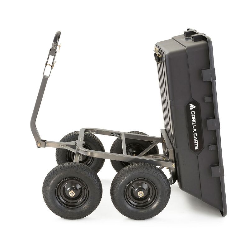 Gorilla Carts 1500 Pound Capacity Super Heavy Duty Poly Yard Garden Steel Dump Utility Wheelbarrow Wagon Cart with 2 in 1 Towing ATV Handle, Black