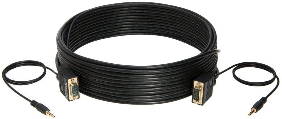 VGA Cable SVGA Super Video Cord Male 15 PIN with 3.5 Audio Monitor Wire (50FT)