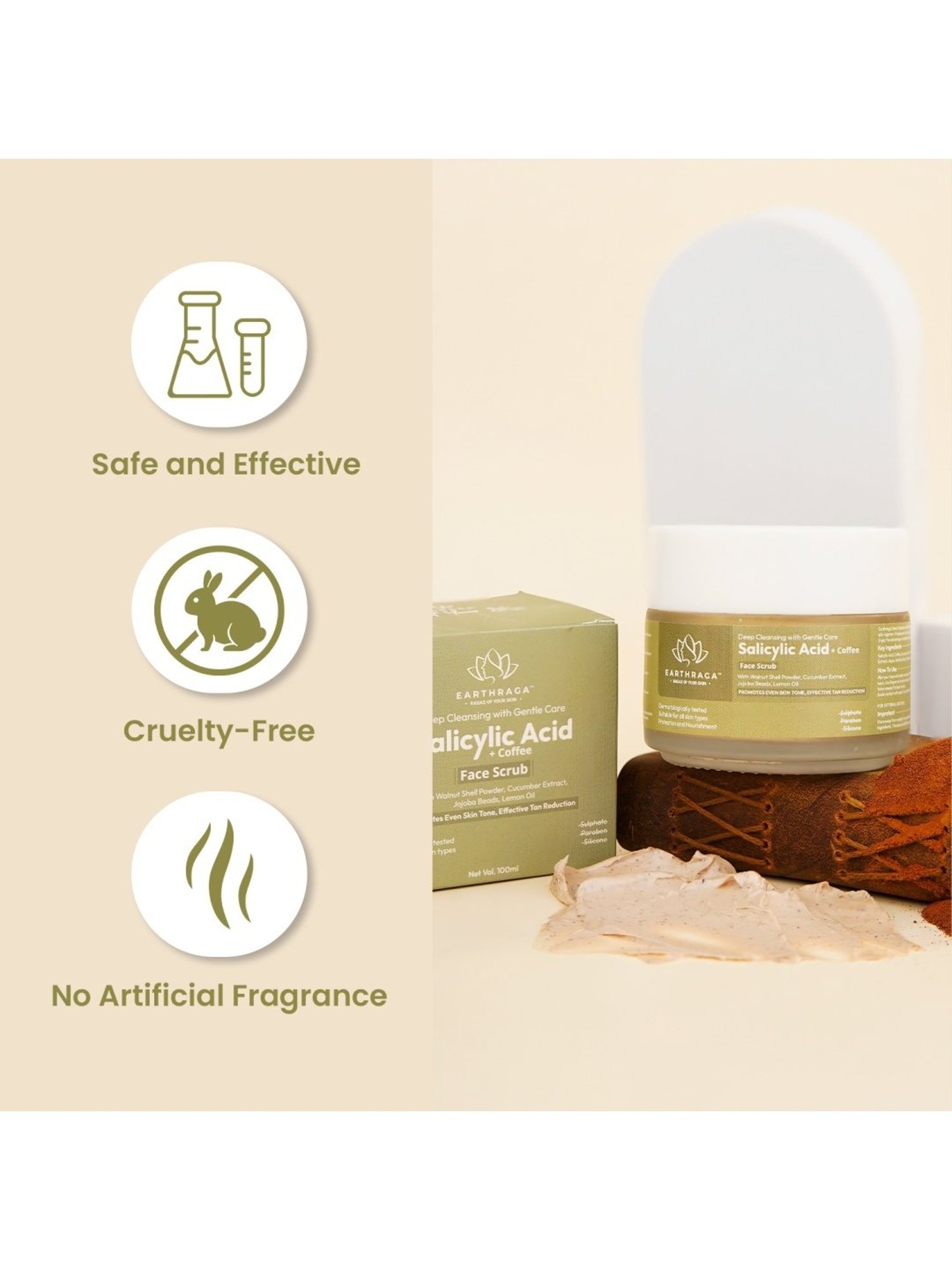 Earthraga Deep Cleansing with Gentle Care Salicylic Acid + Coffee Face Scrub - 100 ml