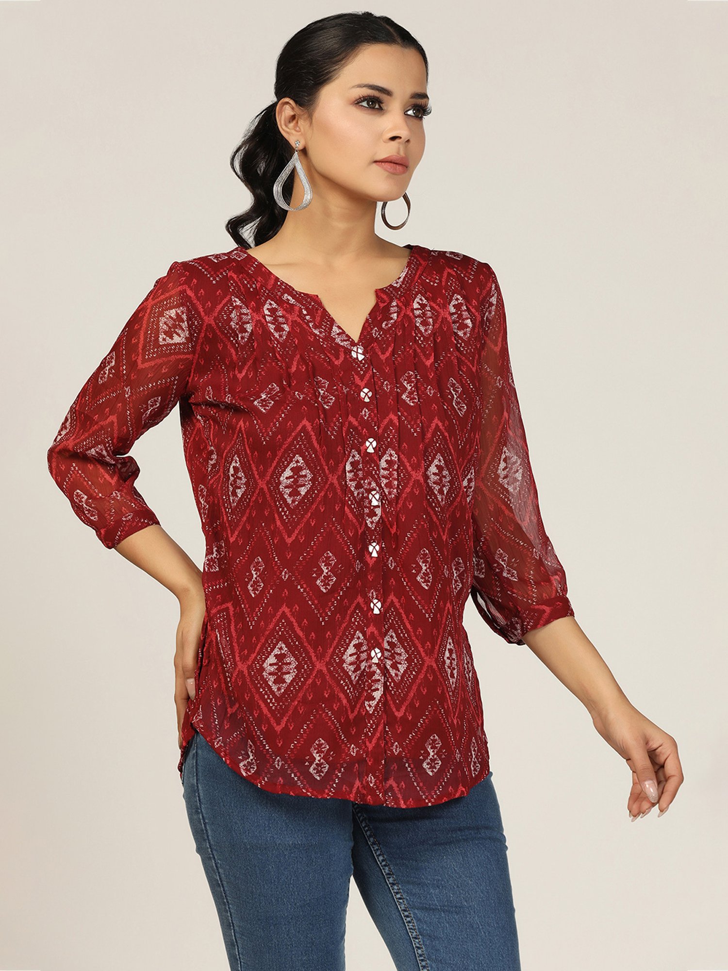 Mustard Maroon Printed Shirt