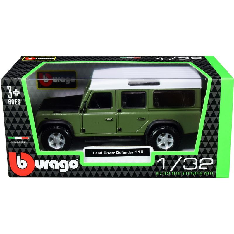 Land Rover Defender 110 Green with Black Hood and White Top 1/32 Diecast Model Car by Bburago