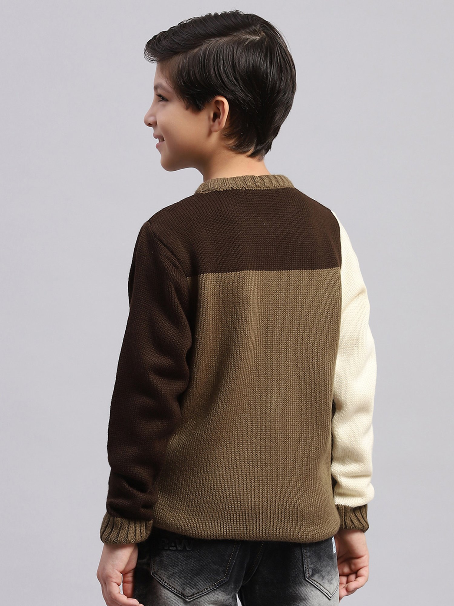 Monte Carlo Kids Multicolor Self Design Full Sleeves Sweater