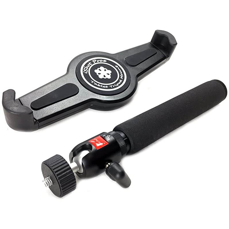 G10 Pro Large Universal iPad Pro Tablet Tripod Mount + Camera Tripod Adapter Hand-Held Monopod w/ 360&deg; Swivel Mini Ball Head - Works with Case - Compatible with iPad Pro and Other 9-13" Tablets