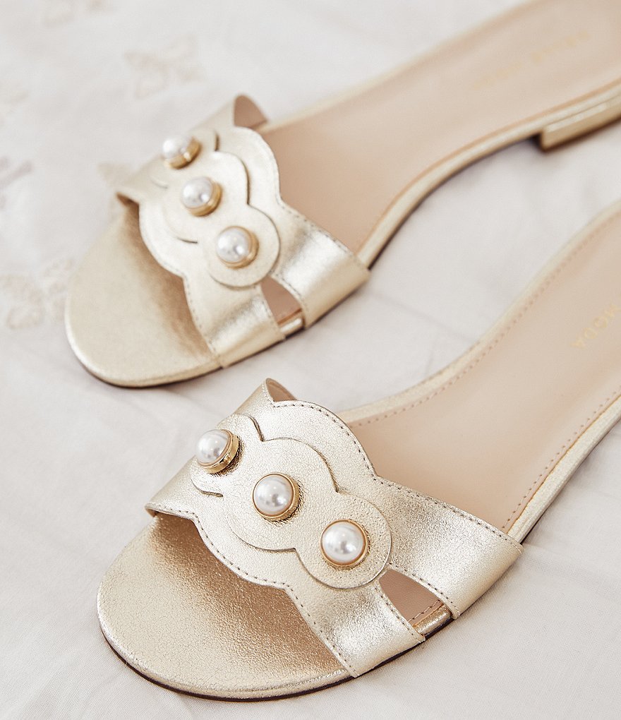 Pelle Moda Barton Metallic Suede Pearl Ornament Detail Dress Sandals