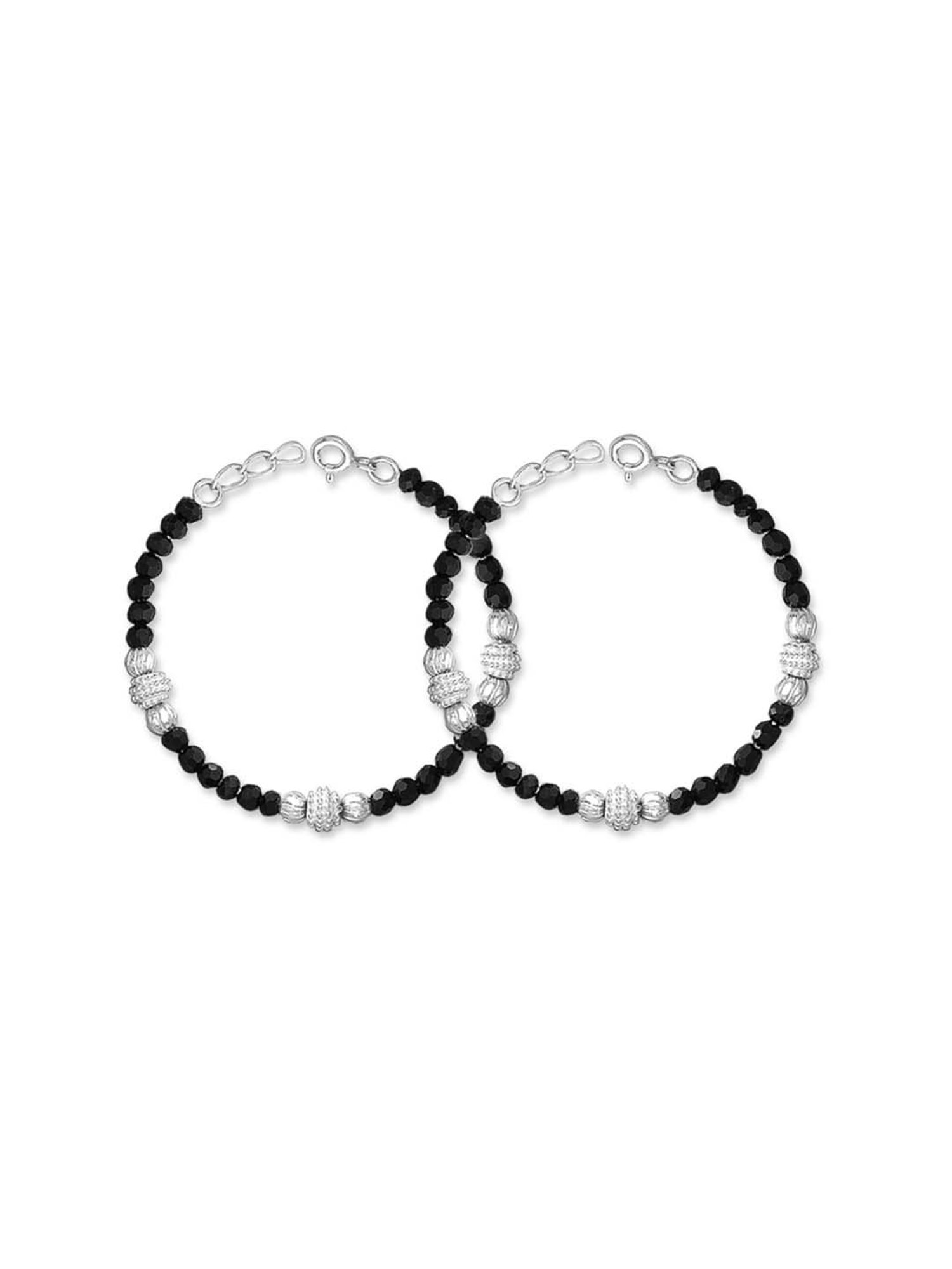 Taraash Nazariya 92.5 Sterling Silver Black Beaded Bracelet for Kids - Set of 2