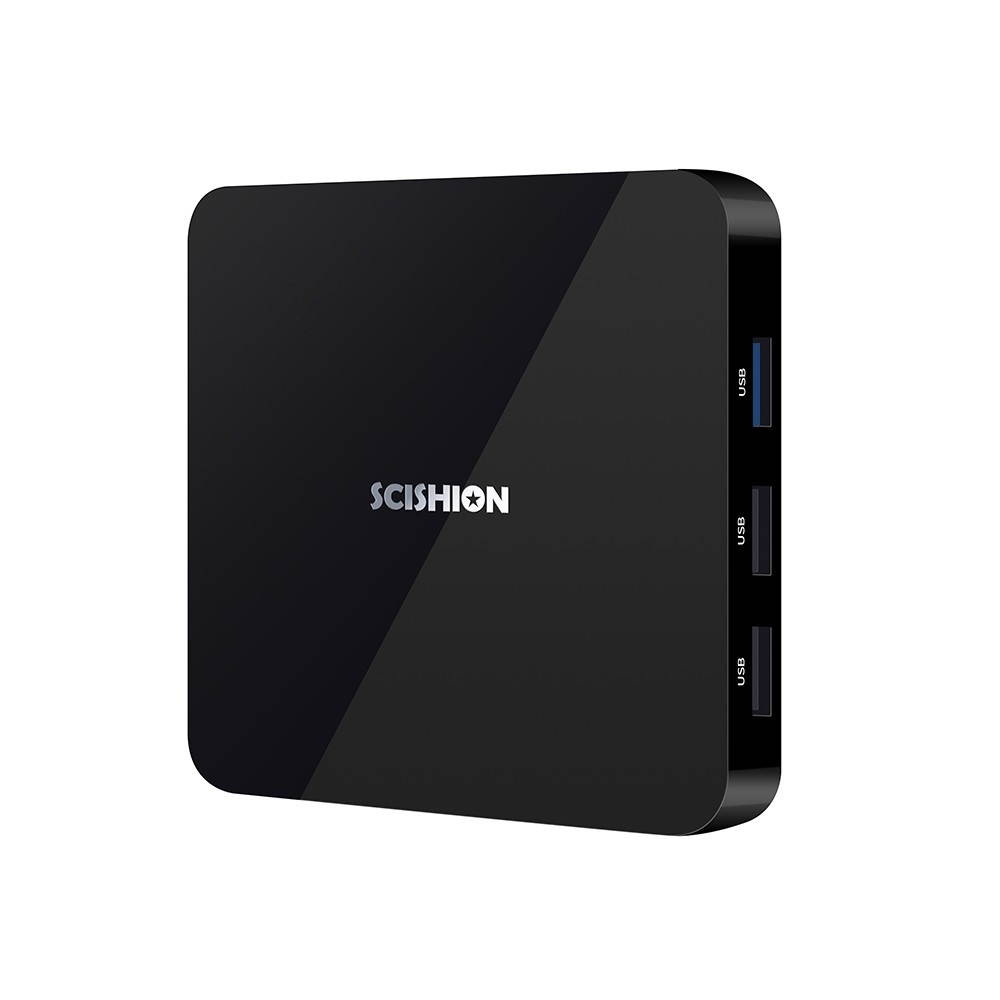 SCISHION AI TWO Smart Android 9.0 TV Box RK3328 Quad-core UHD 4K VP9 H.265 4GB+32GB 2.4G Wi-Fi BT4.0 HD Media Player LED Display Screen Video Player US Plug
