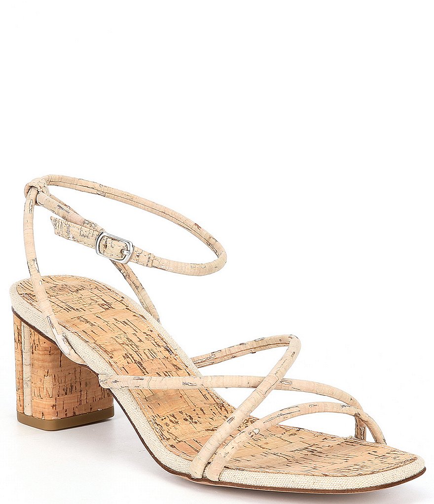 Pelle Moda Viena Washed Cork Strappy Block Heel Dress Sandals