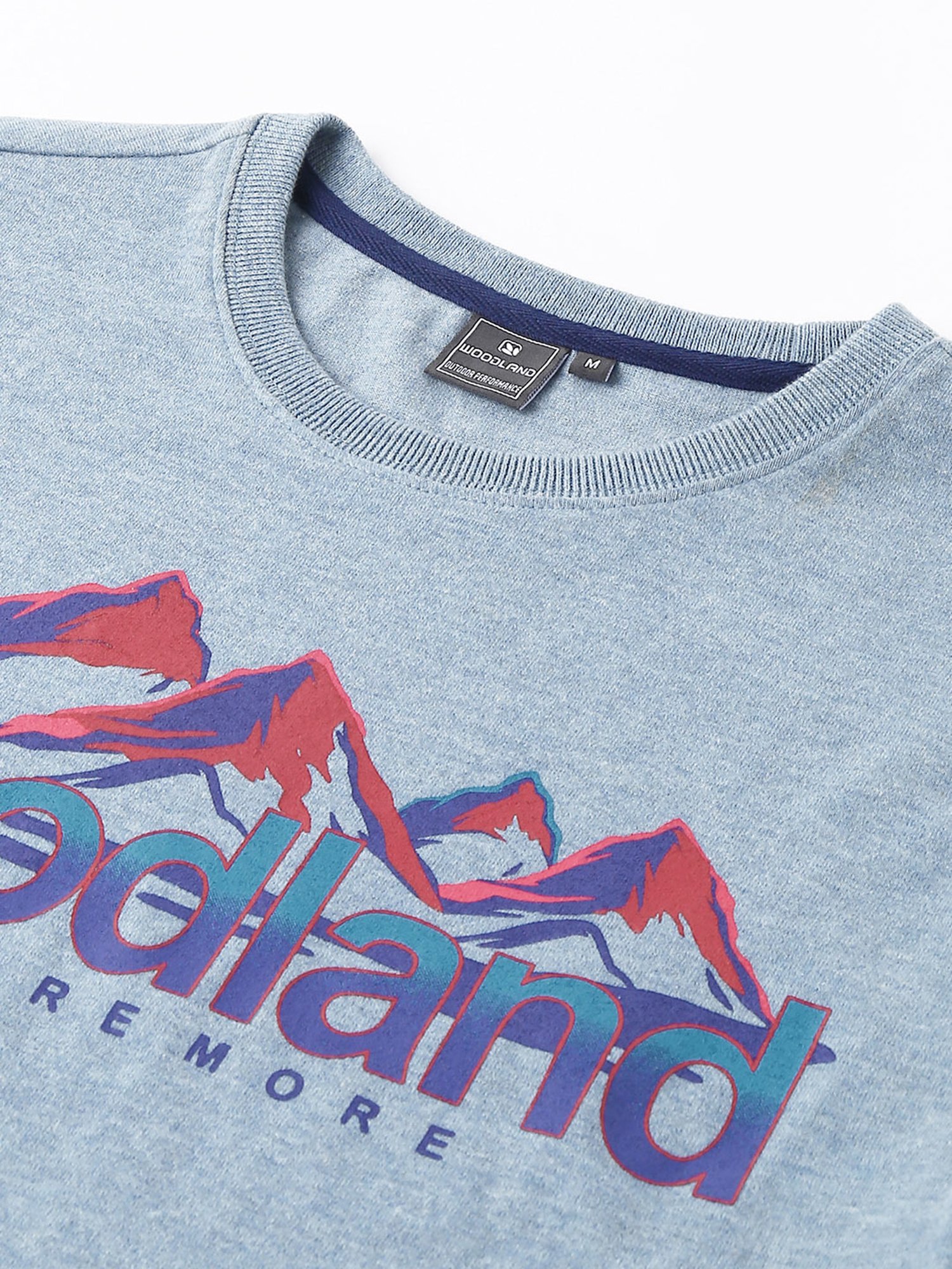 Woodland Blue Melange Regular Fit Printed Crew T-Shirt