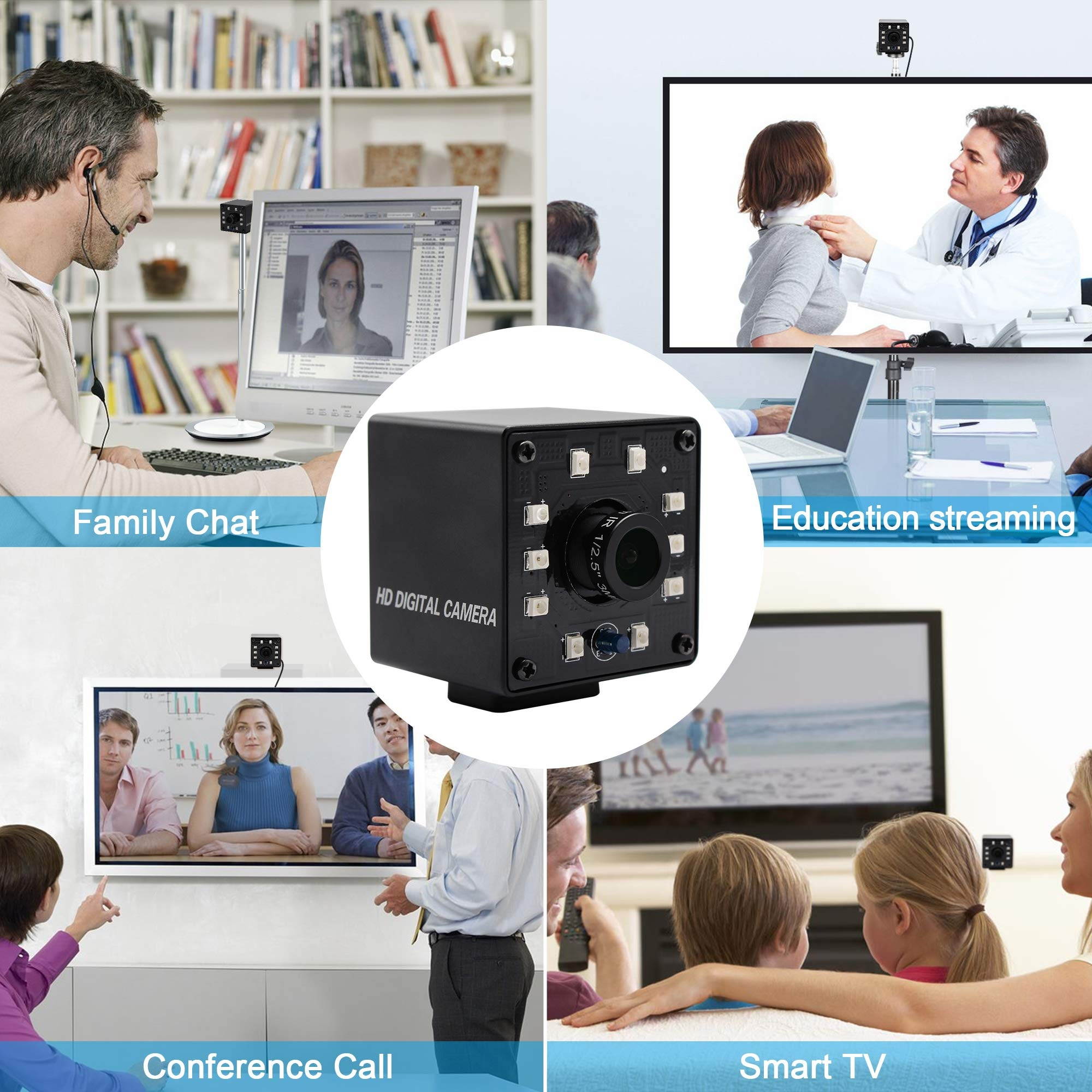 100fps Night Vision USB Camera 1/2.7" CMOS OV2710 Web Cam Full HD 1080P USB with Camera Mini Infrared USB2.0 Webcam with IR Cut and 10pcs Led Board,Webcamera with 3.6mm Lens for Android Windows