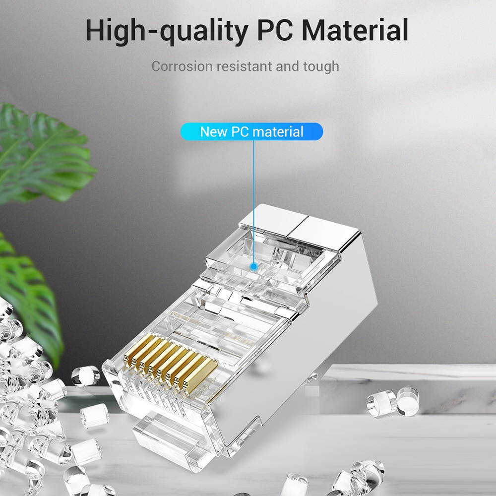 Vention IDCR0-10 Cat.6 Network Connector RJ45 Modular Plug Gold-plated Contacts PC Material Cat.6 FTP 10 Pieces