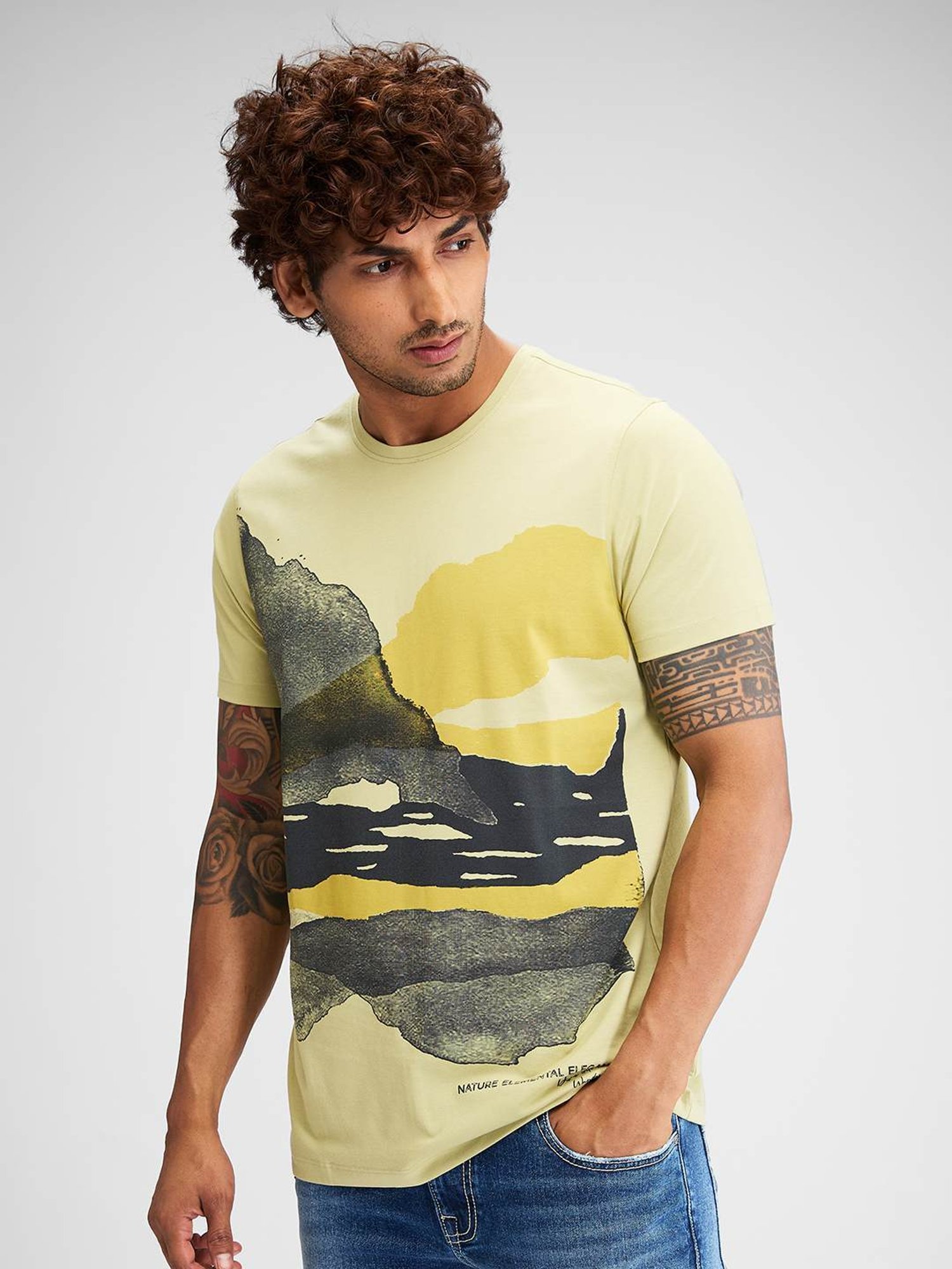 Spykar Green Slim Fit Printed T-Shirt