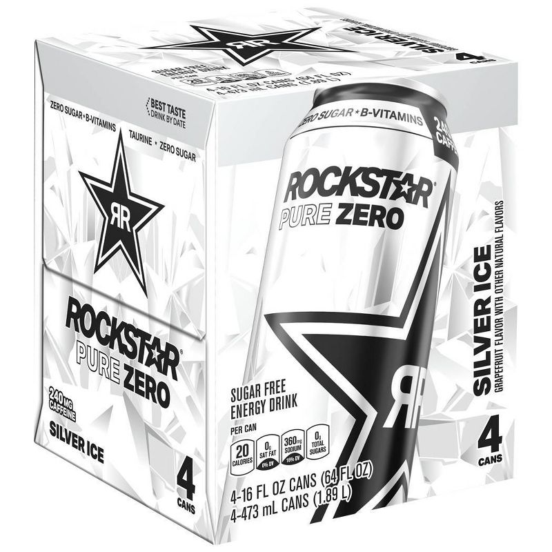 Rockstar Pure Zero Silver Ice Energy Drink - 4pk/16 fl oz Cans
