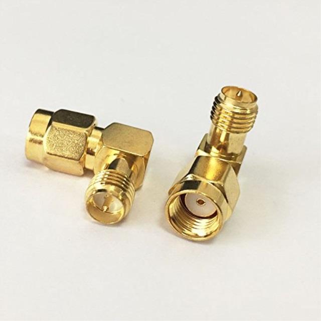 rp-sma male to rp-sma female right angle 90-degree adapter gold plated contacts pack of 2