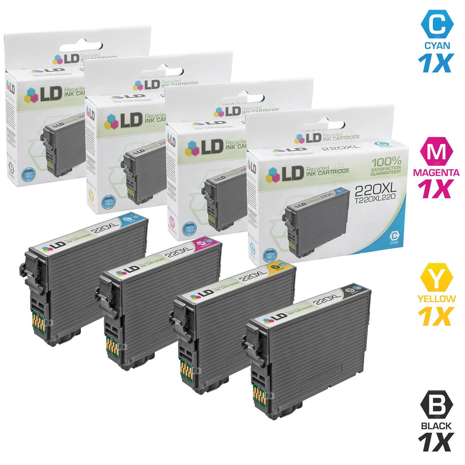 LD &copy; Remanufactured Epson 220XL Set of 4 HY Ink Cartridges Includes: 1 T220XL120 Black, 1 T220XL220 Cyan, 1 T220XL320 Magenta, and 1 T220XL420 Yellow