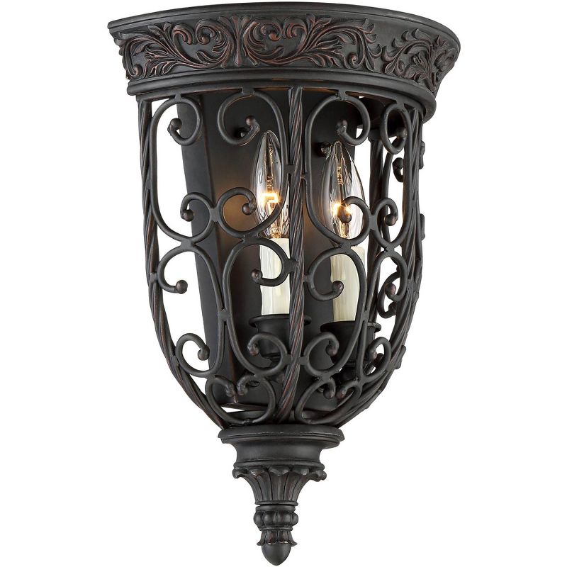 Franklin Iron Works Rustic Wall Light Sconce Rubbed Bronze Hardwired 14 1/4" High Fixture Scrollwork for Bedroom Bathroom Hallway