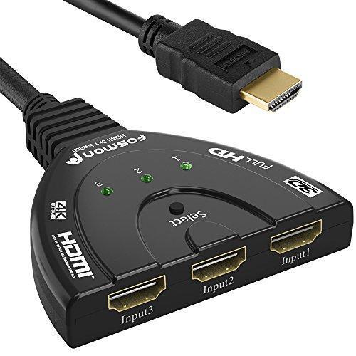 Fosmon HD8061 3-Port 4K High Speed HDMI Switch Splitter with Pigtail Cable, 3 In 1 Out, Supports Full HD 1080p 3D