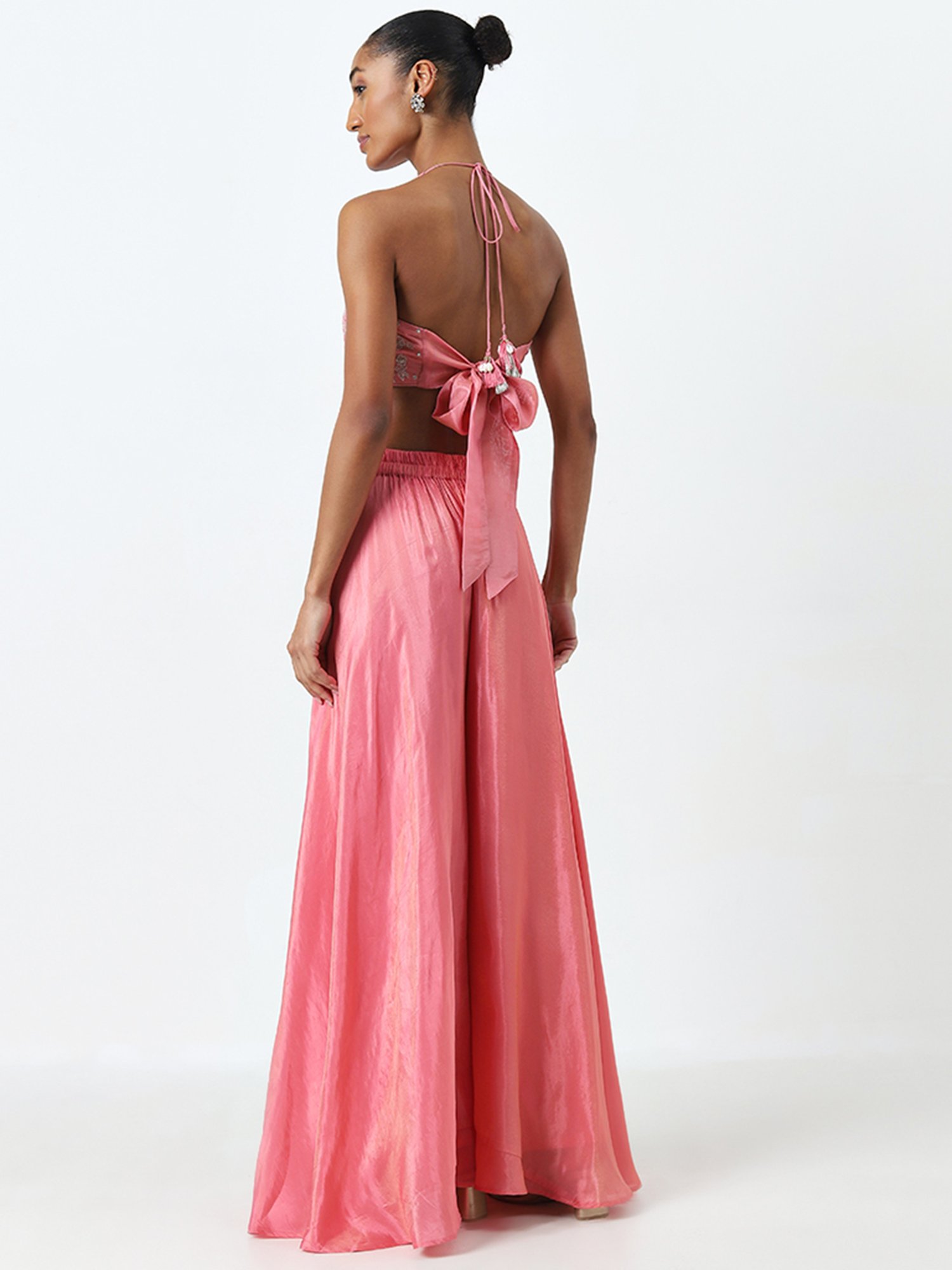 Vark by Westside Light Pink Floral Embroidered Top and Palazzos Set