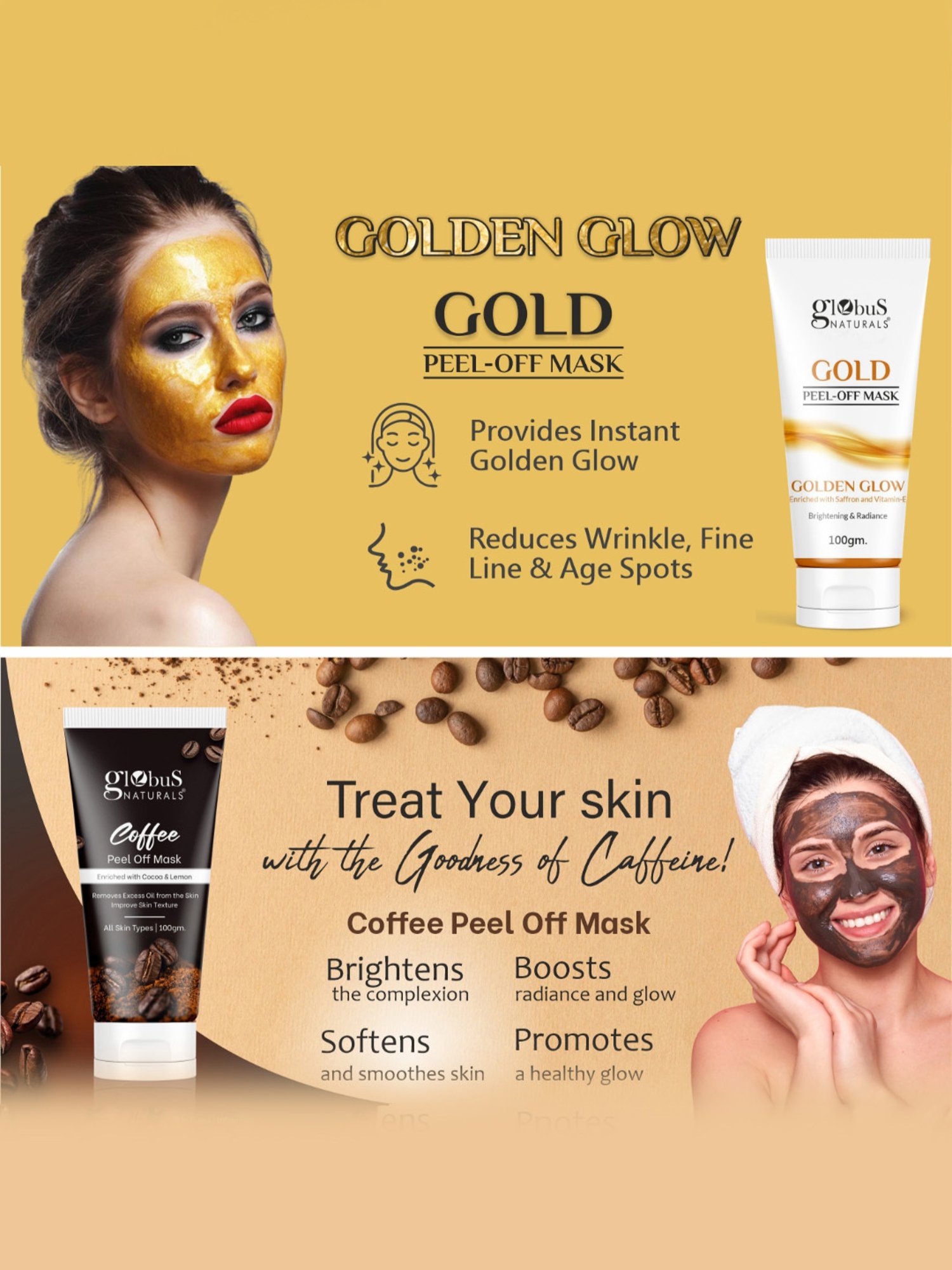 Globus Naturals Coffee & Gold Peel-Off Mask Combo