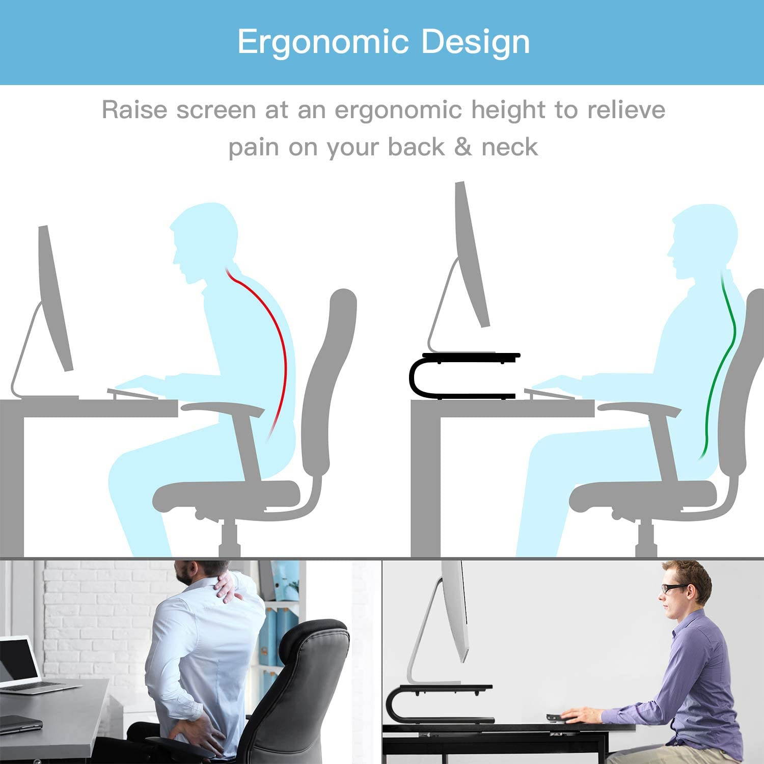 Monitor Stand Riser with Vented Metal for Computer, Laptop, Desk, Printer with 14.5 Platform 4 inch Height (Black, 2 Pack)