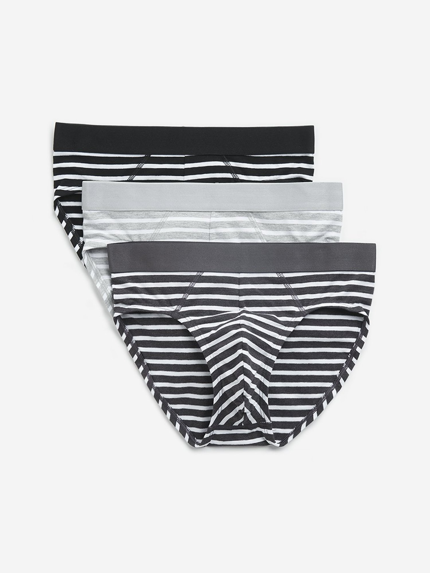 WES Lounge by Westside Black Striped Cotton Blend Briefs - Pack of 3