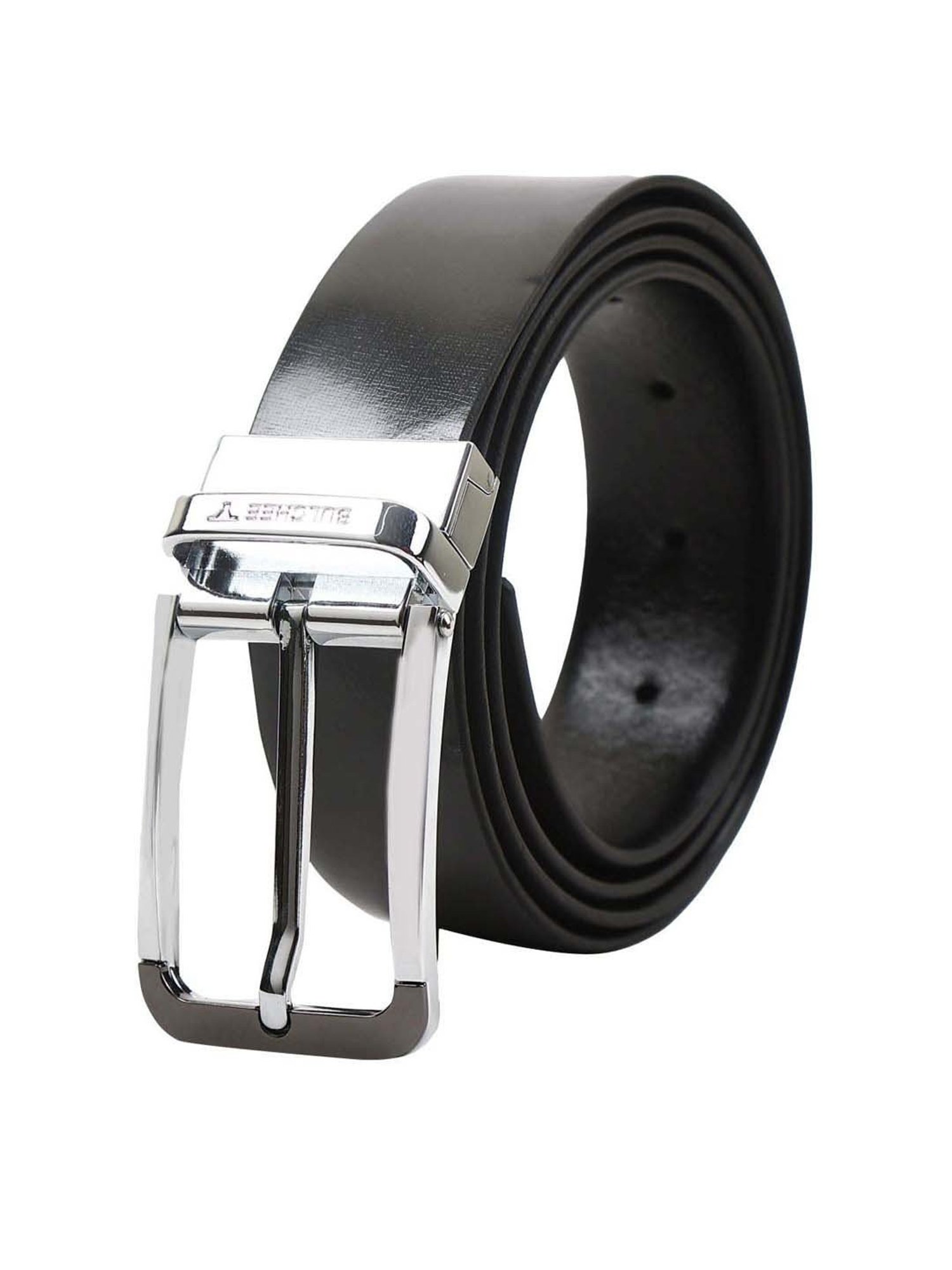 BULCHEE Black Leather Prong Reversible Belt for Men