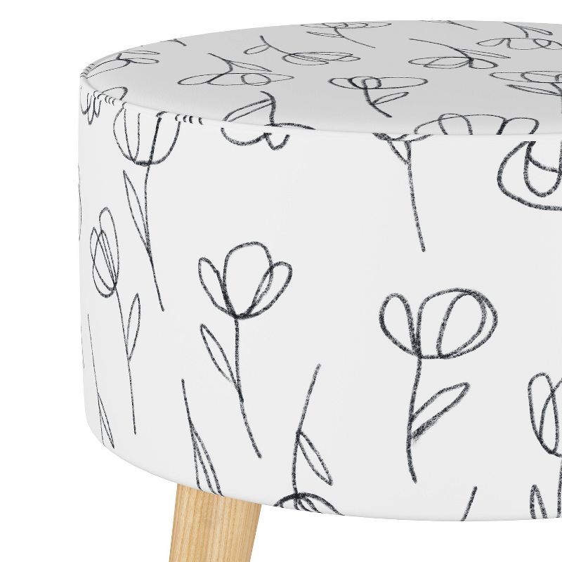 Round Ottoman with Splayed Legs Contoured Tulips White - Skyline Furniture