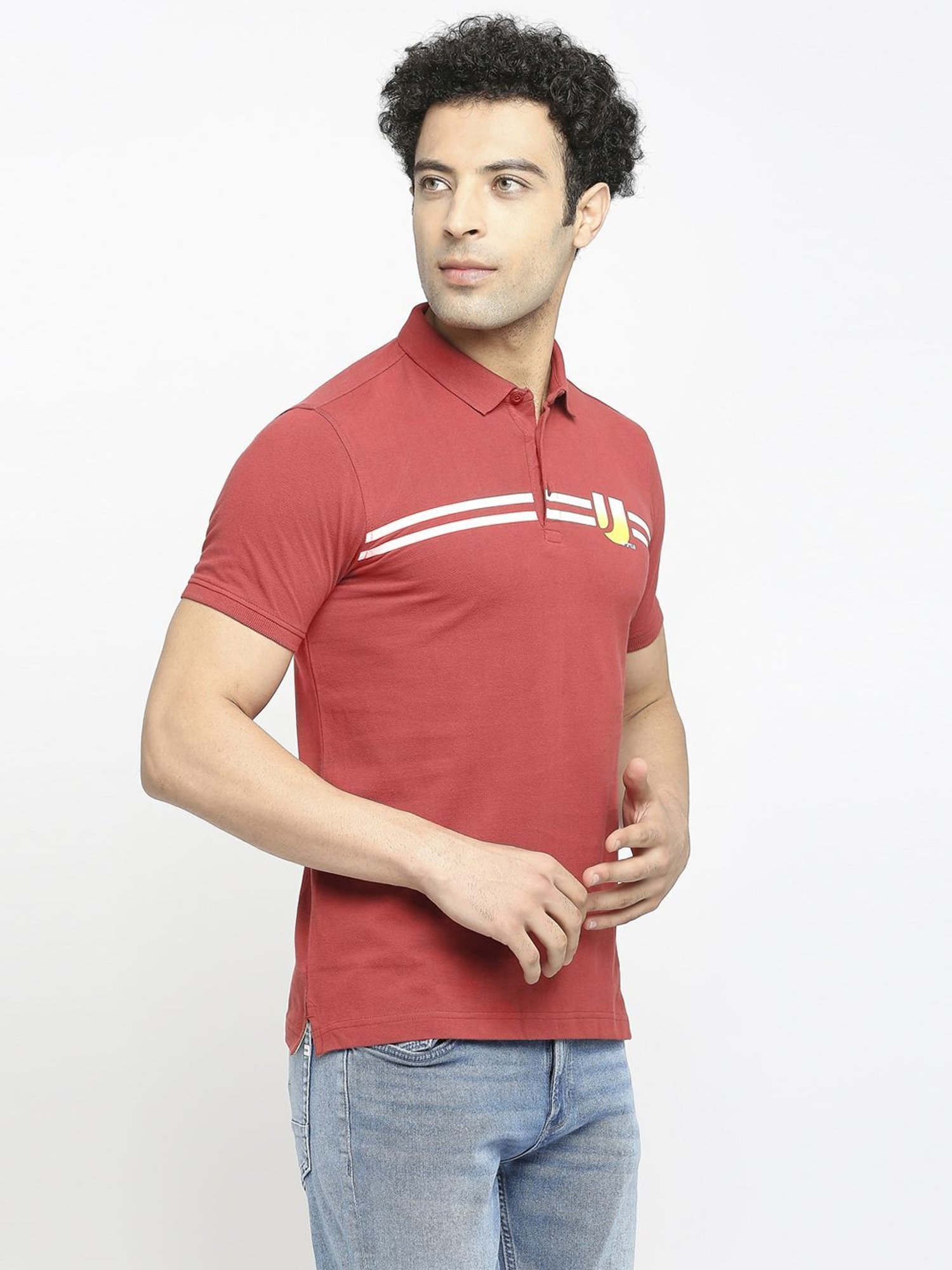 UnderJeans by Spykar Brick Red Regular Fit Polo T-Shirt