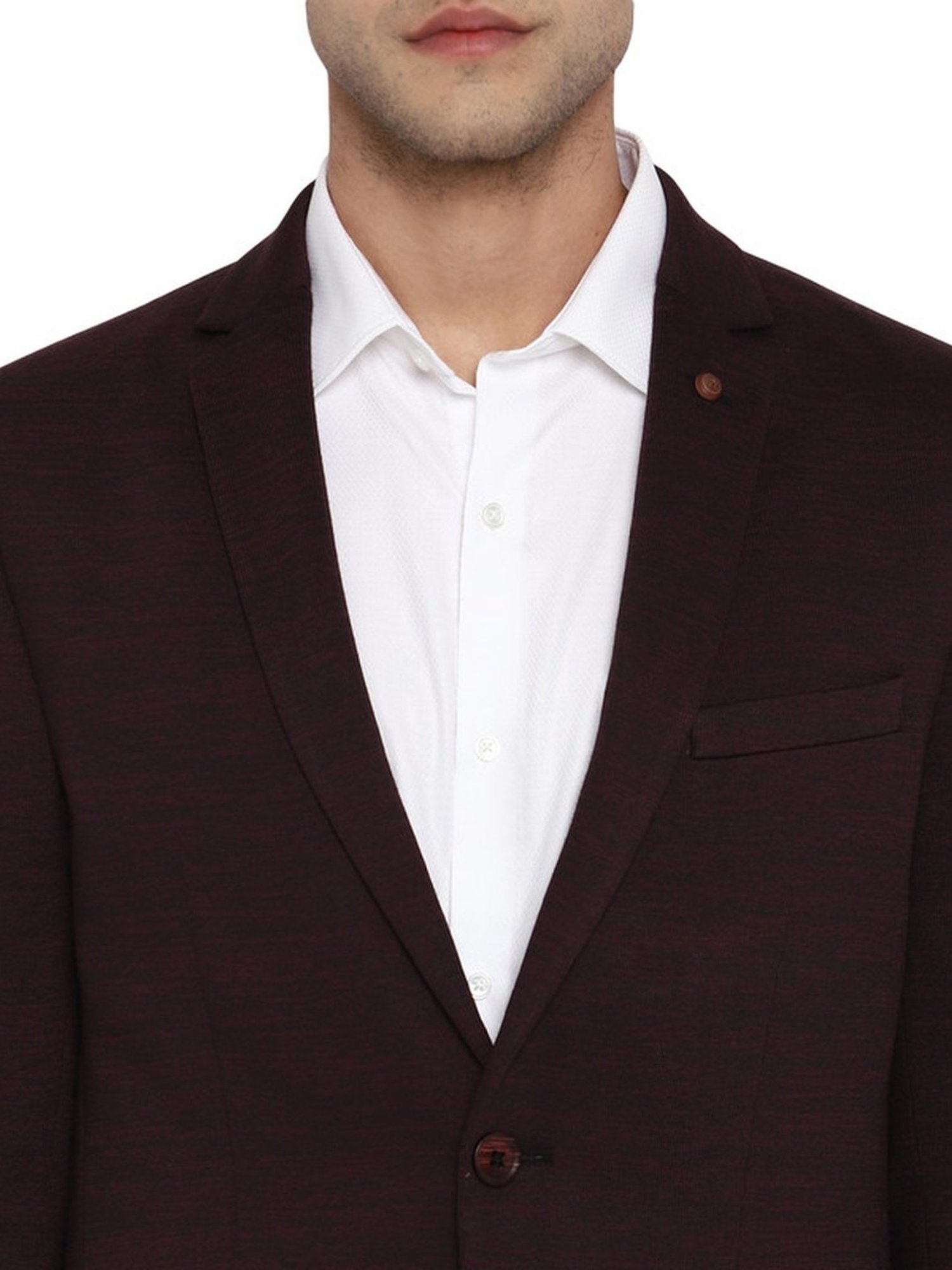 Turtle Maroon Slim Fit Self Pattern Blazer