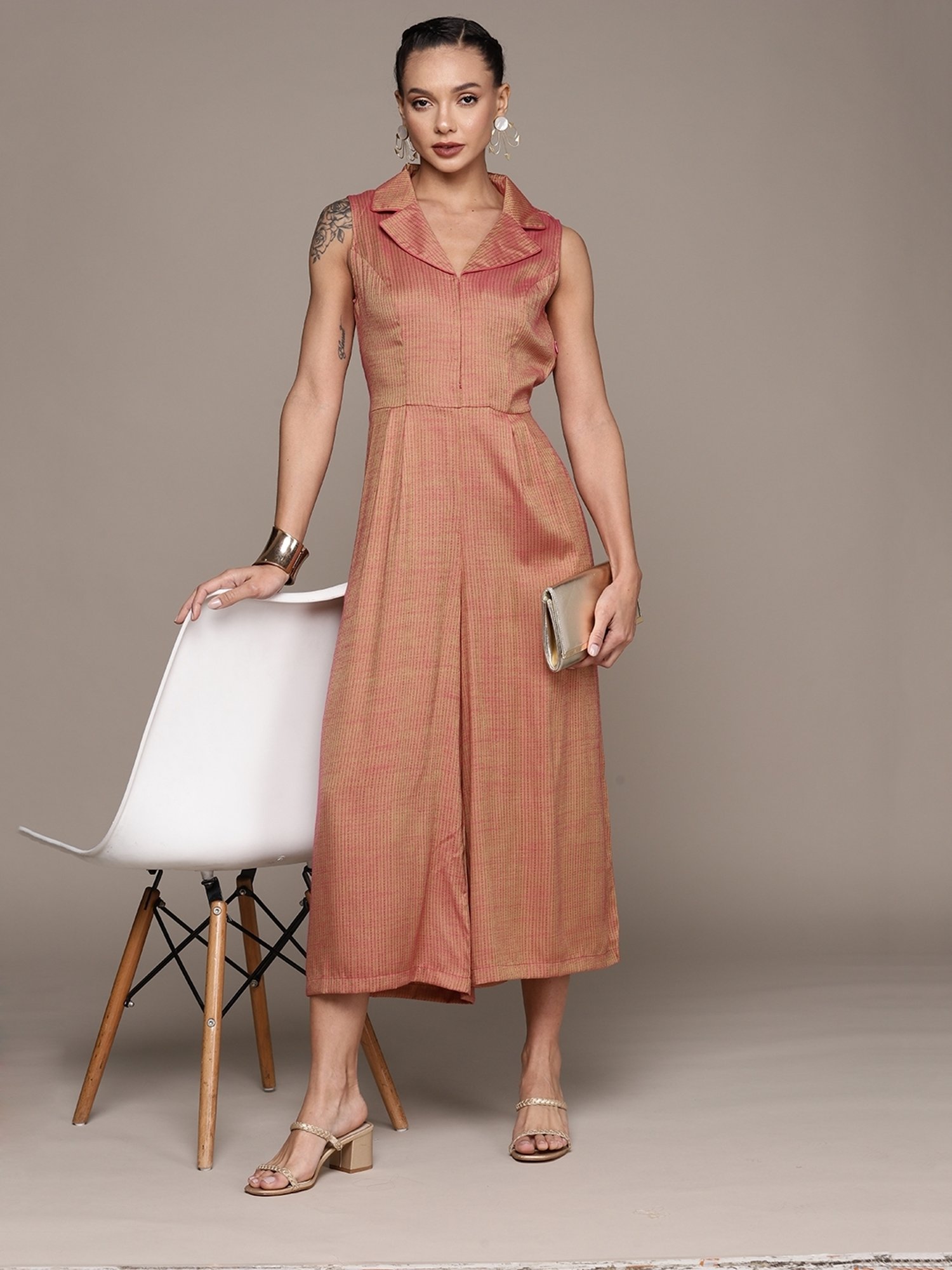 aarke Ritu Kumar Rust Solid Printed Jumpsuit