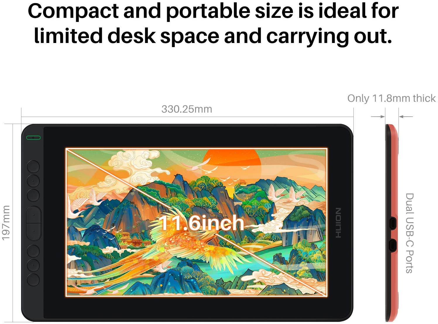 2021 HUION KAMVAS 12 Full Laminated Graphics Drawing Tablet with Screen Android Support Battery-Free Stylus Tilt 8 Press Keys