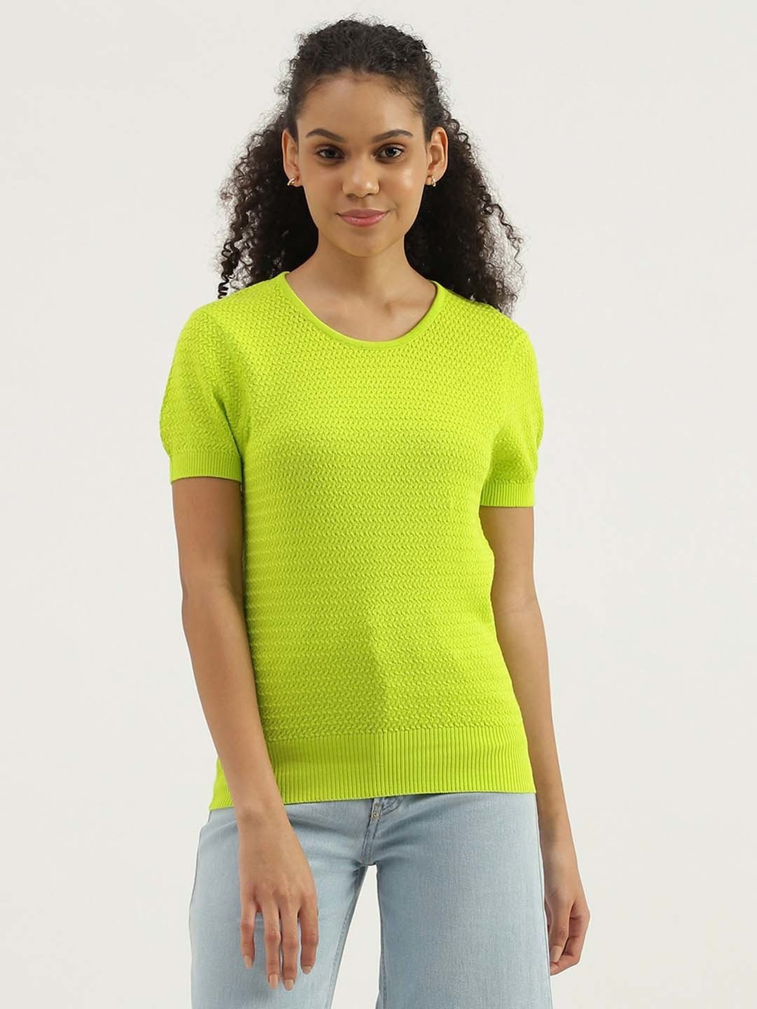 United Colors of Benetton Green Cotton Textured Pattern Top