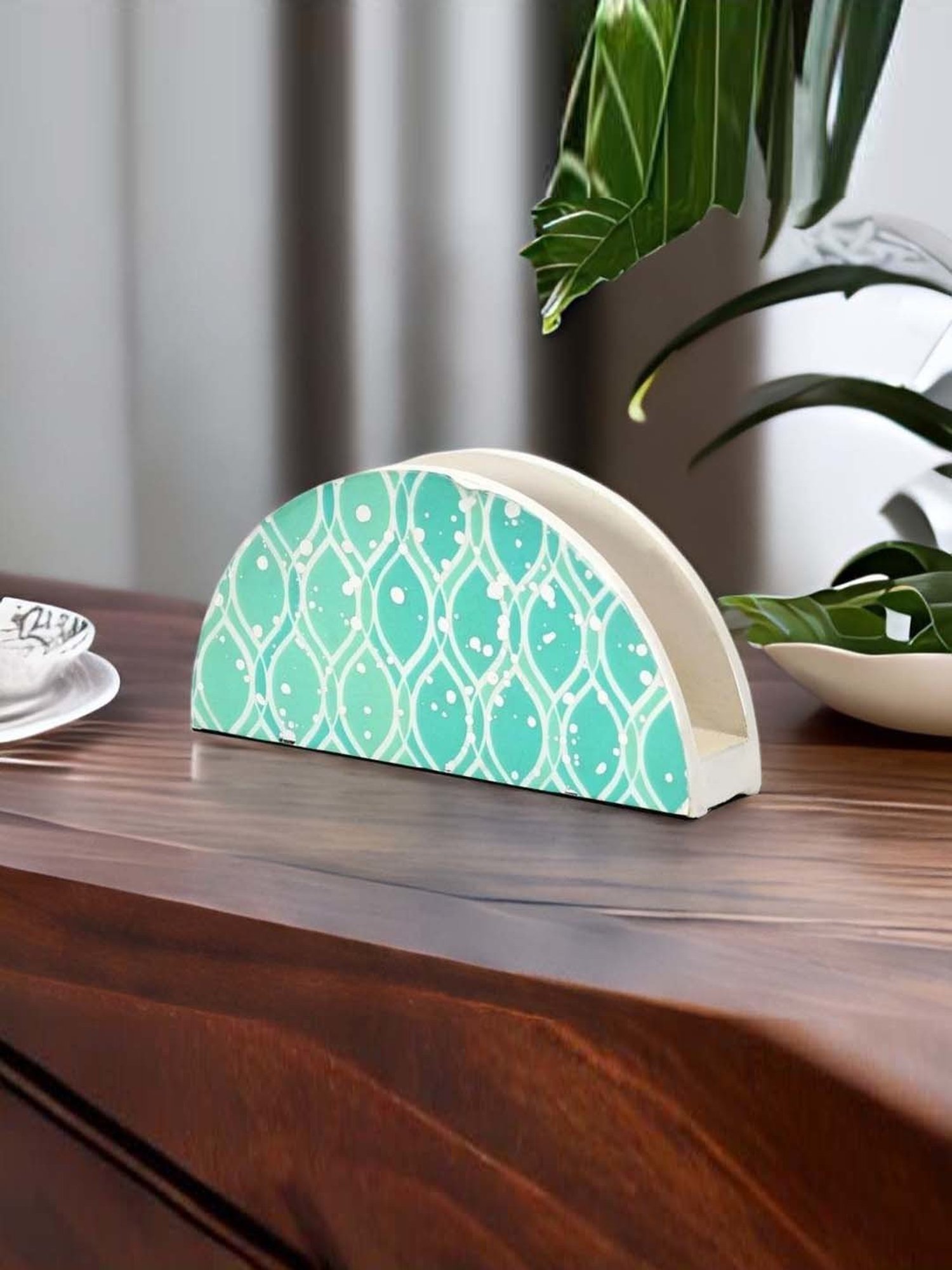 @home Nilkamal Seagreen Mdf Printed Wooden Napkin Holder