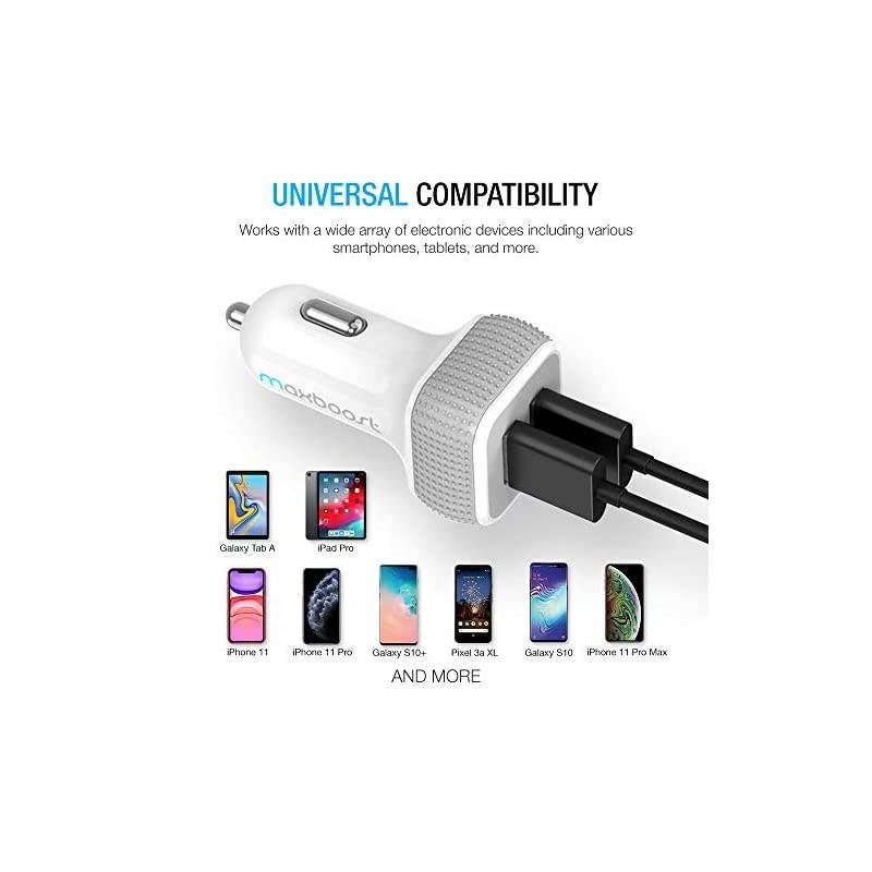 Car Charger with SmartUSB Port 48A24W WhiteGrey Charger Adapter for for iPhone 11 Pro MaxXS MaxXRXSX87Plus S20 UltraS10S10+S10eNoteLGiPad ProAir 2MiniHuawei MotoPixel