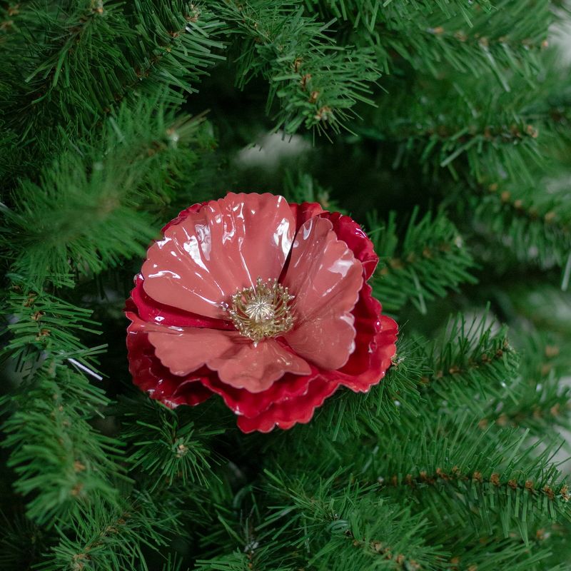 Northlight 4.75" Shiny Coral Pink Poppy Clip Christmas Ornament